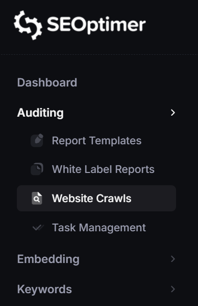 Item de menu de Rastreamentos do Site